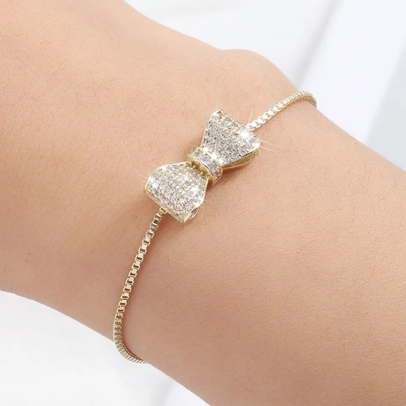 🆕New Gold Plated Crystal Bow Adjustable Bracelet & Bangle - Picture 7 of 10
